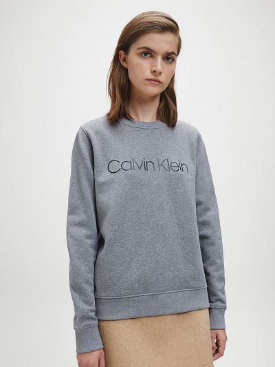 Calvin Klein Ruhák HU262513 | Calvin Klein Organic Cotton Logo Női Pulóver Szürke